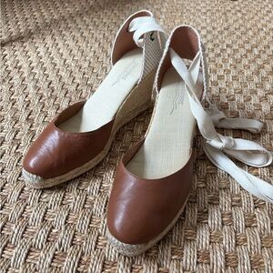Soludos Classic Espadrille Wedge in Brown Leather 8.5